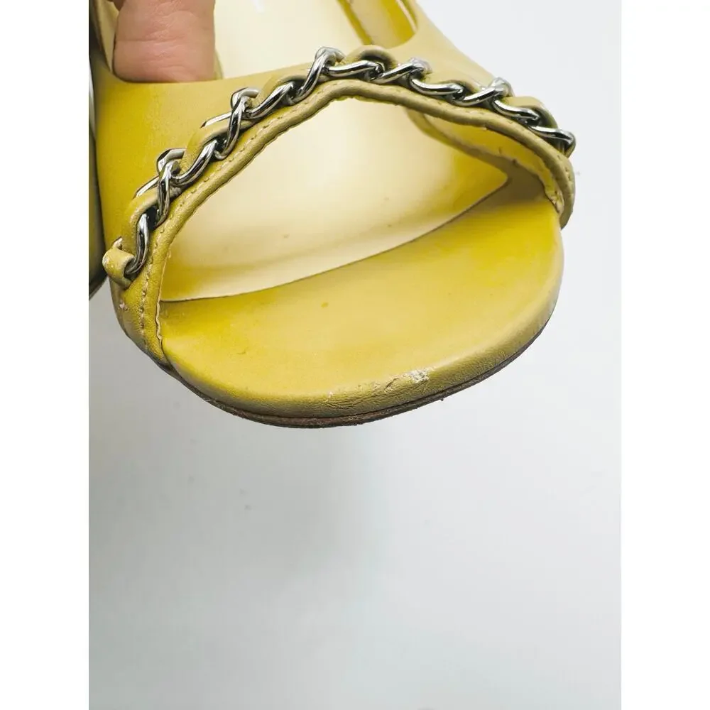 Chanel Khaki CC Logo Chain Strap Open Toe Pumps Heels EU 38 US 8